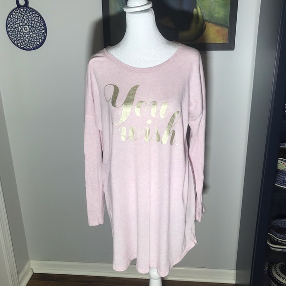 Victoria's Secret Other - Victorias Secret Long Sleep Shirt Size M Pink with Metallic Gold Graphic